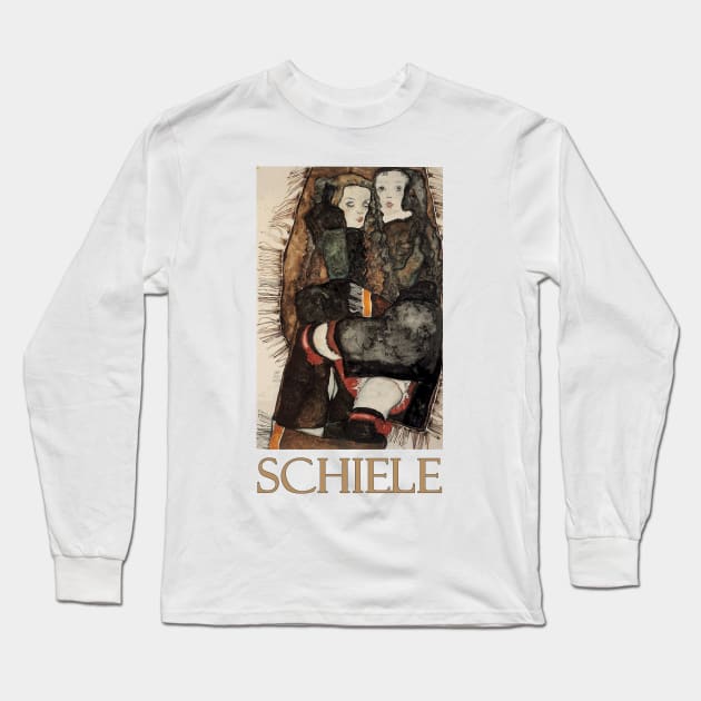 Two Girls on a Fringed Blanket (1911) by Egon Schiele Long Sleeve T-Shirt by Naves